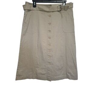 Croft Barrow Womens12 Skirt Midi Stretch Khaki Camp Button Front Cotton Pockets
